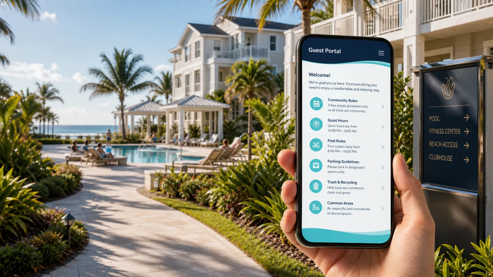 Guest Portal community information shown at a coastal condo community.